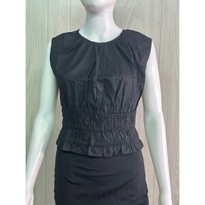 J.‎ Crew Hyacinth Top Cotton  Poplin Black Smocked Waist Sleeveless Top XXS